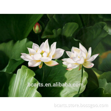 Beautiful home picture vivid white flowers oil painting water lily